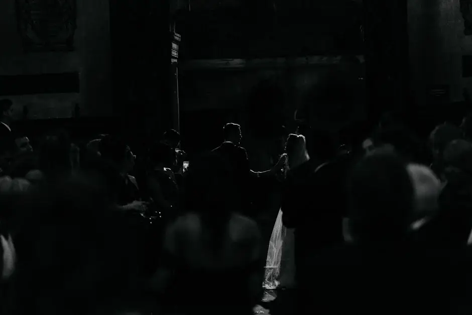 The recessional in silhouette, black and white, Riverside