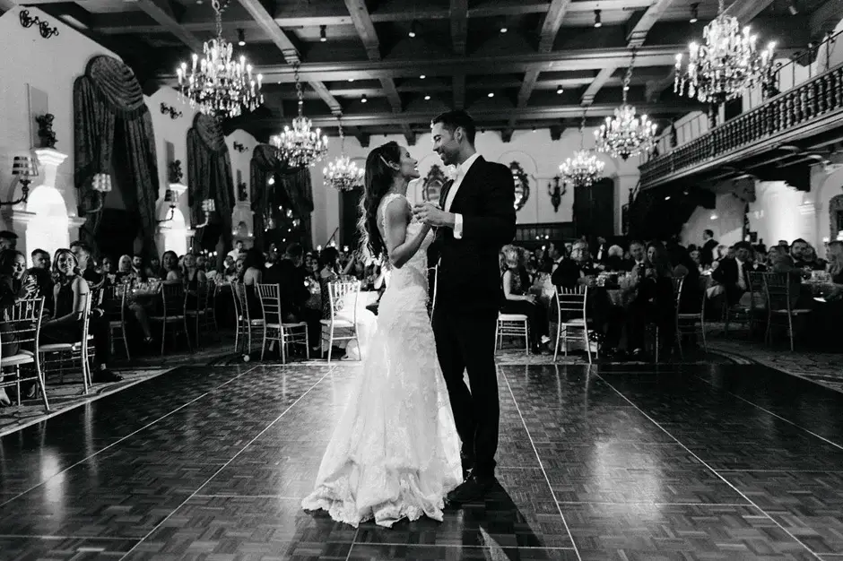 The first dance in the ballroom, black and white, Riverside