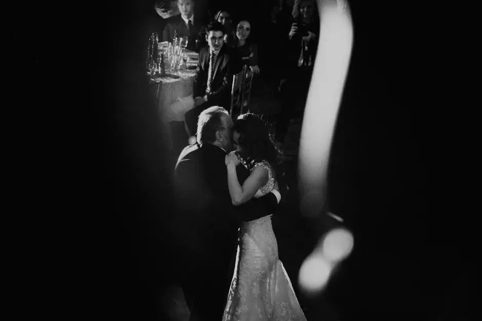 A backlit embrace on the dance floor, black and white, Riverside