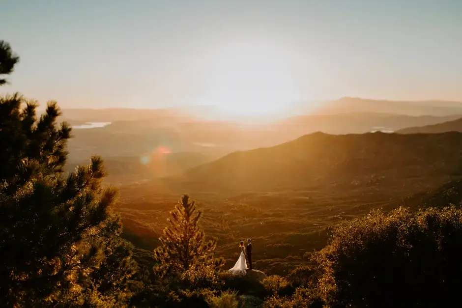 The sun setting over the mountain ranges, California