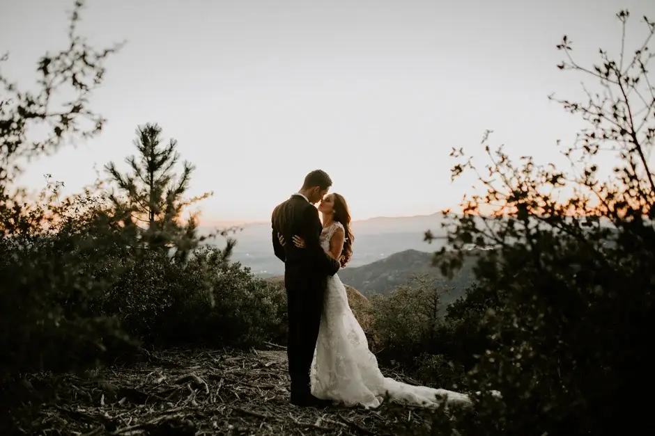 Aaron and Amanda in the last of the light on the ridge, California