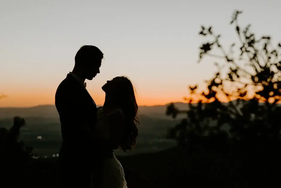 The two of them silhouetted against the sunset, California