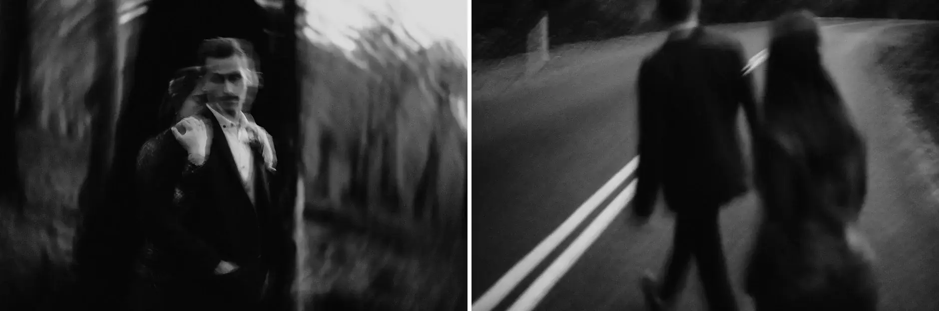Drew in the smoke haze, and the two of them walking a hazy road