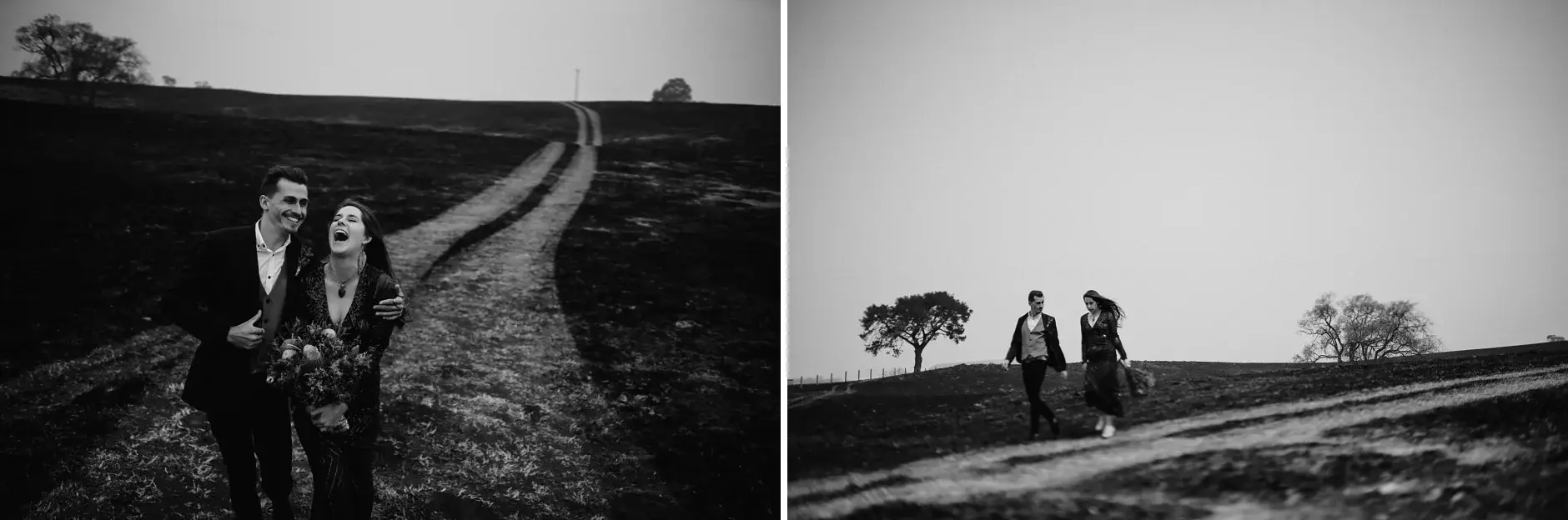 Two frames on the hill road, black and white, New England