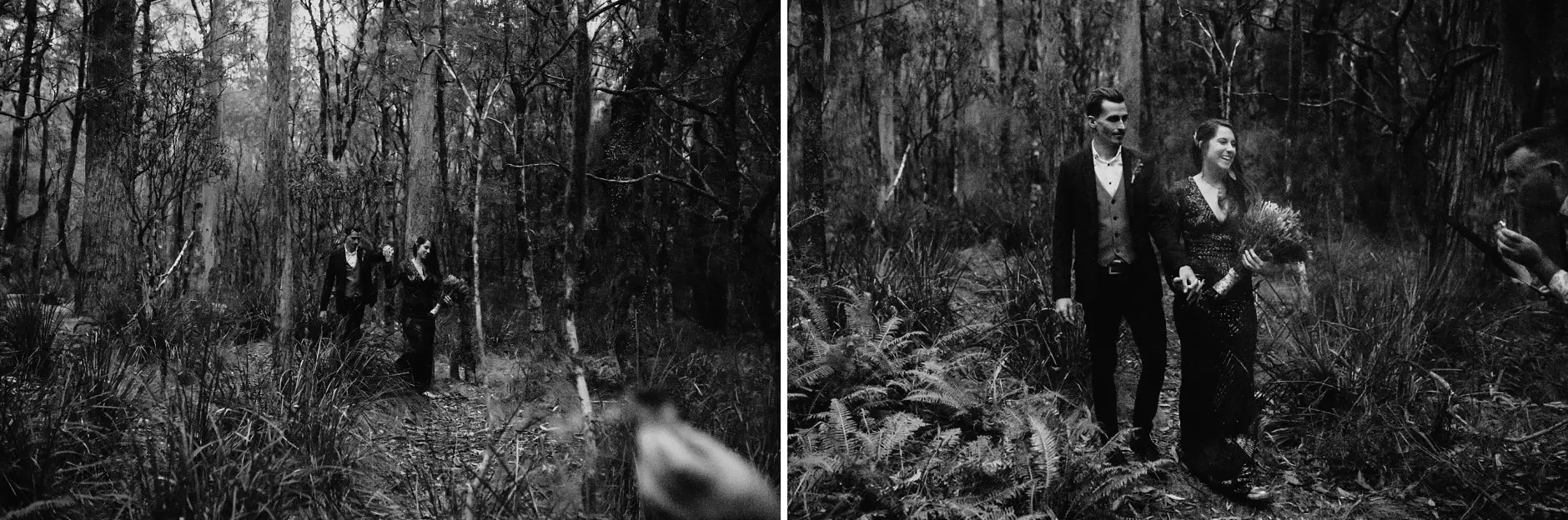 Jess and Drew embracing in the Antarctic Beech forest, New England