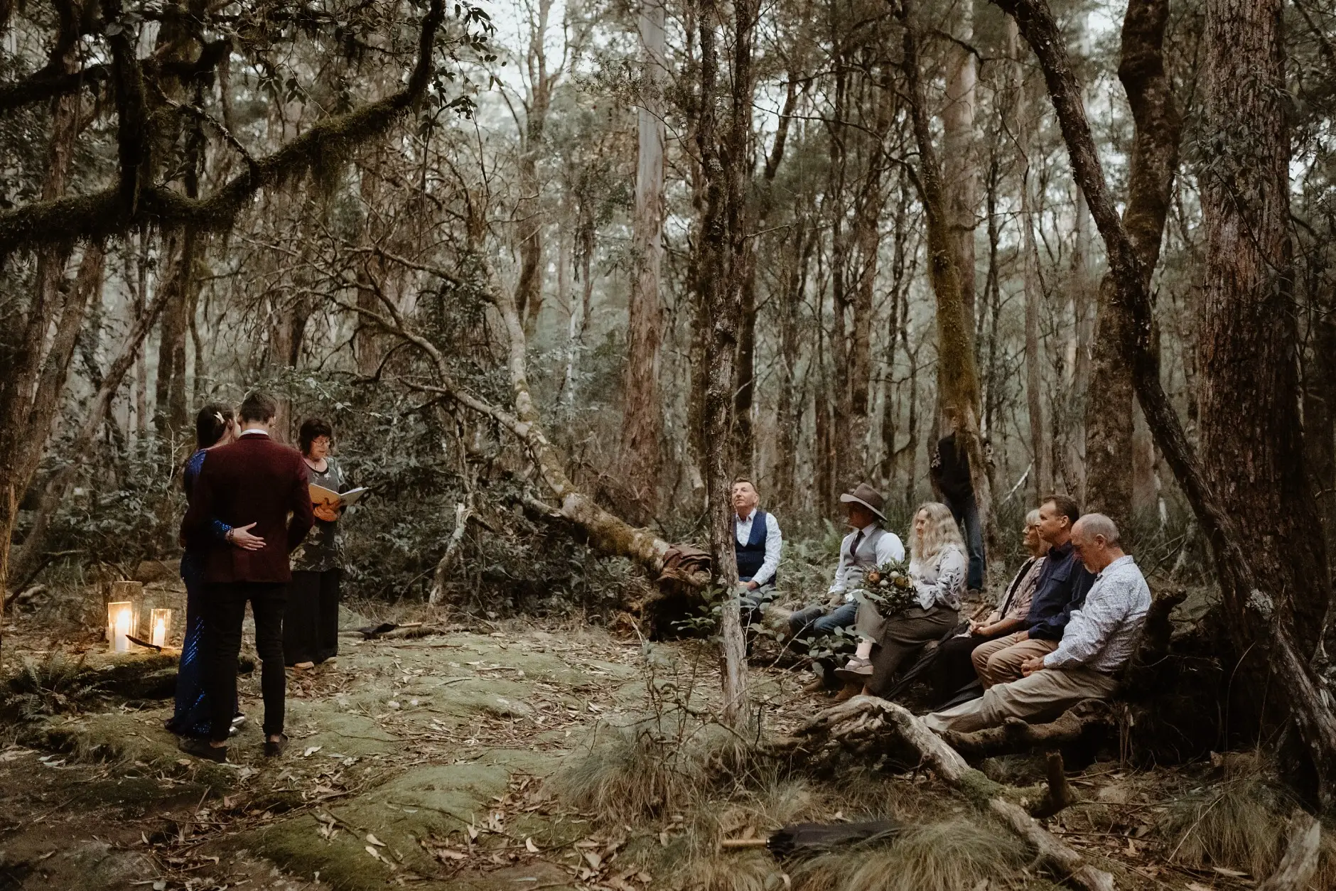 The guests gathered in the glade for the ceremony, New England