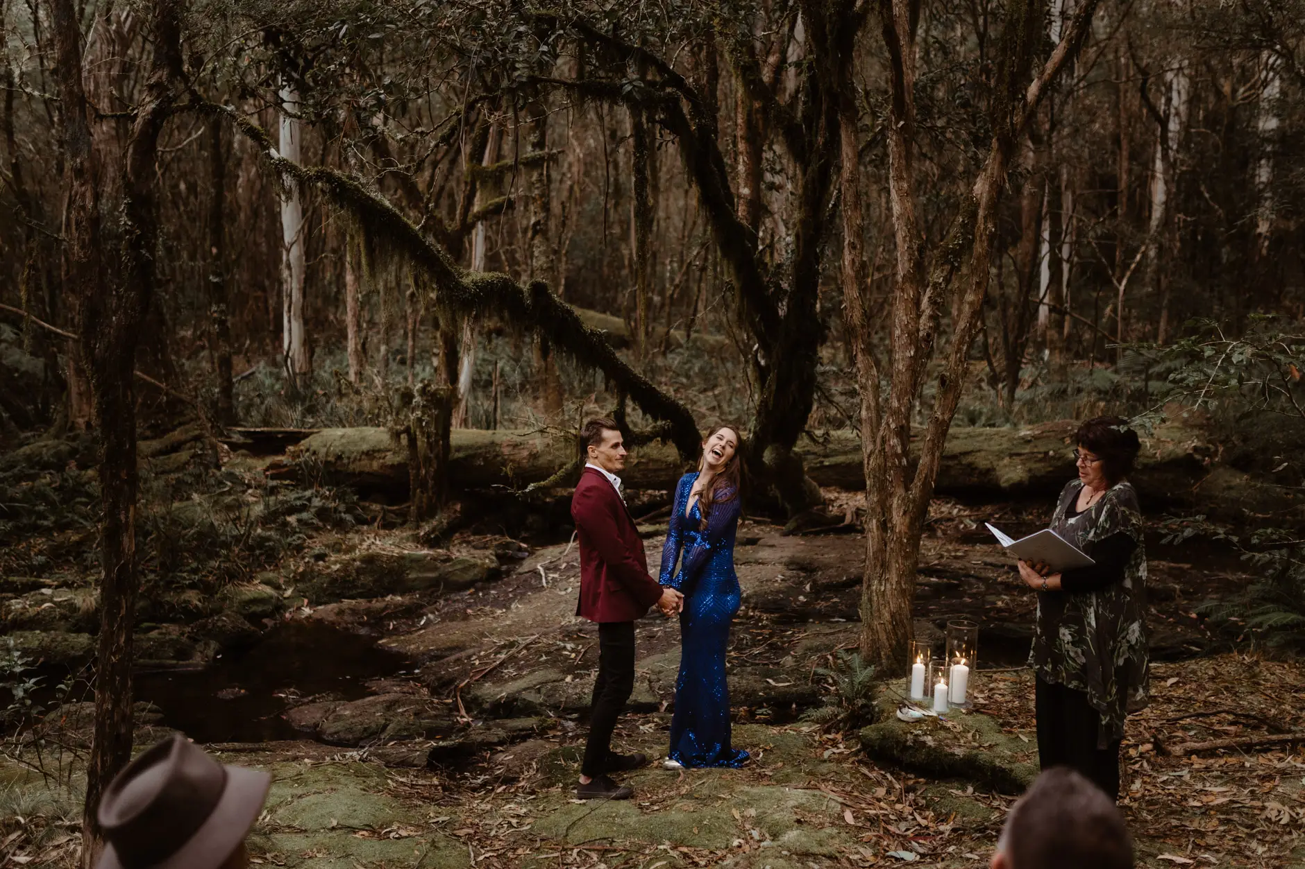 The ceremony in the beech glade seen wide, New England National Park