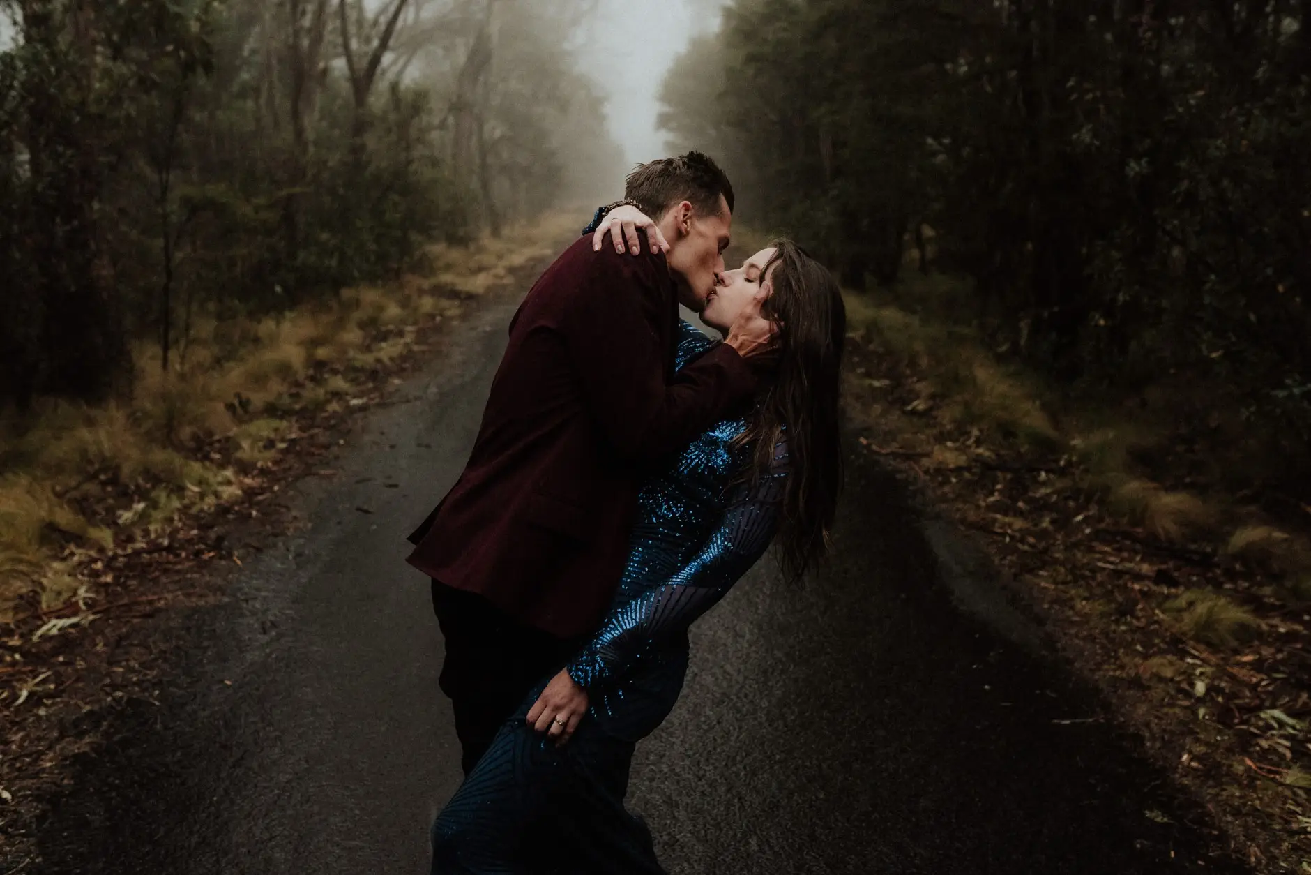 A dip and a kiss on the wet road, New England National Park