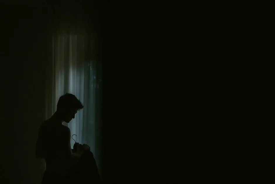 Henrik in shadow by the curtained window, Ravello