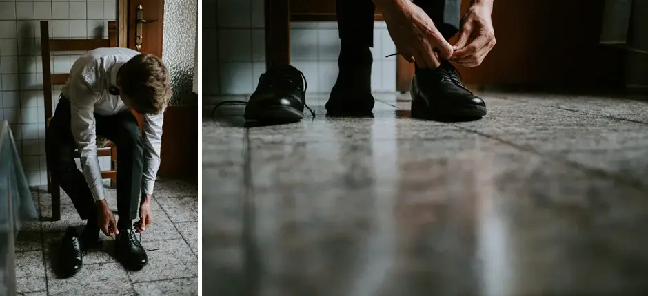 Henrik sitting to lace his shoes, two frames, Ravello