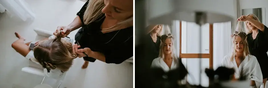 Emilie’s hair being done, and reflected in the mirror, two frames