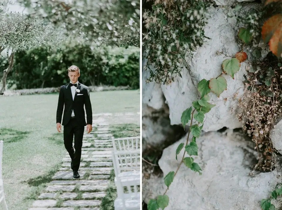 Henrik walking the aisle, and ivy on the garden wall, Ravello
