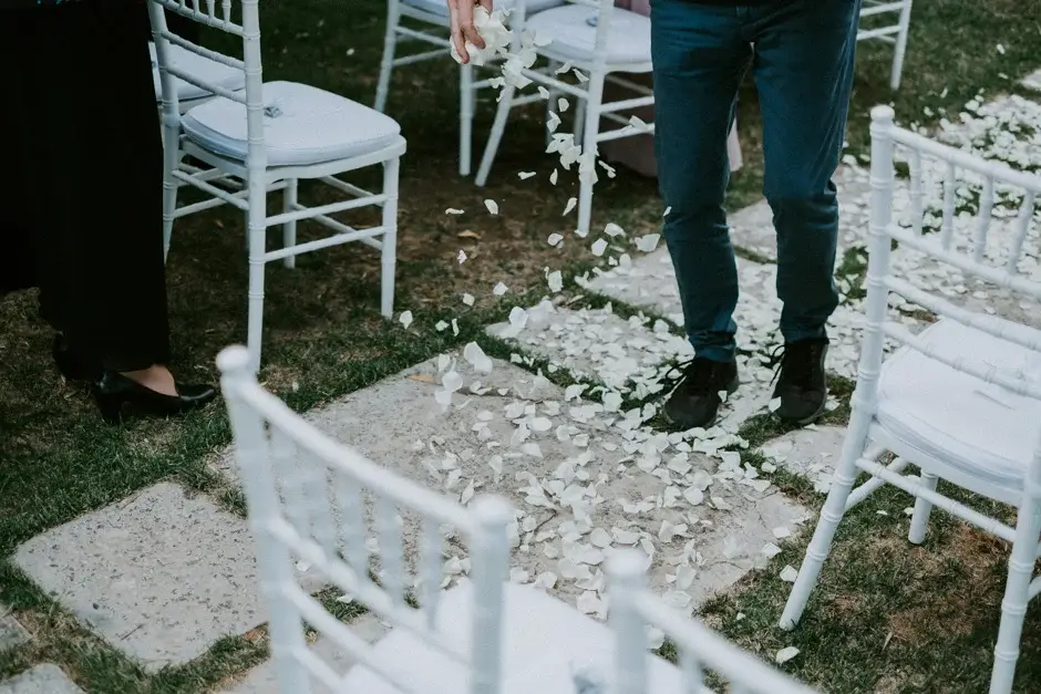 Petals scattered along the ceremony aisle, Ravello