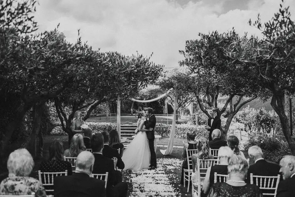The ceremony in the olive grove, black and white, Ravello