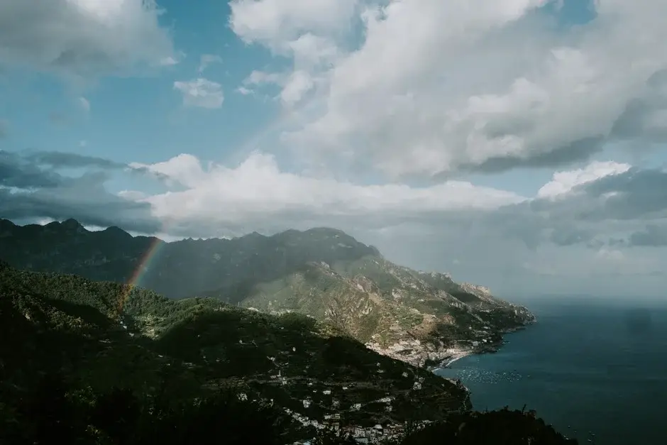 A rainbow arcing over the sea and cliffs, Ravello