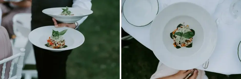 Plates being served in the garden, two frames, Ravello