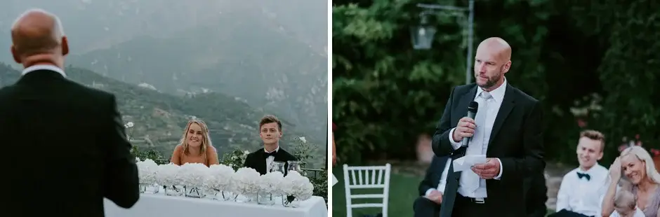 A guest speaking to the room above the coast, two frames