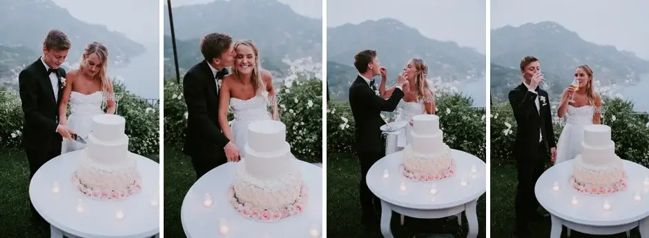 Cutting the tiered cake, four frames, Ravello