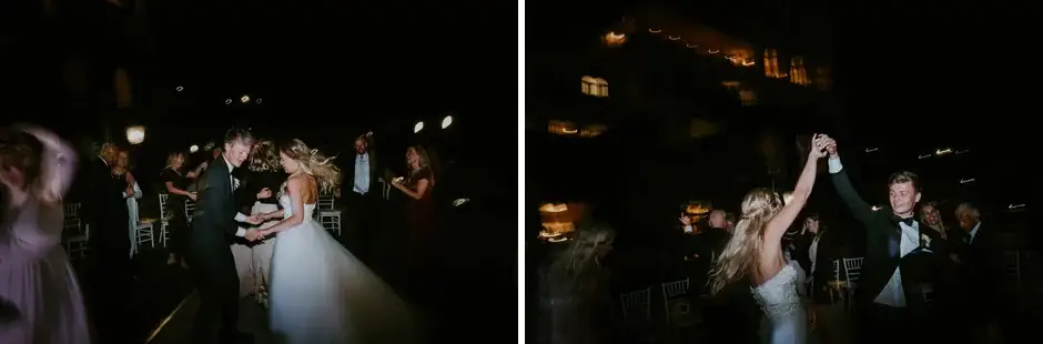 Dancing with guests after dark, two frames, Ravello