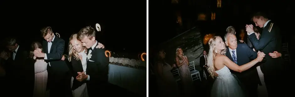 Guests dancing in the dark garden, two frames, Ravello