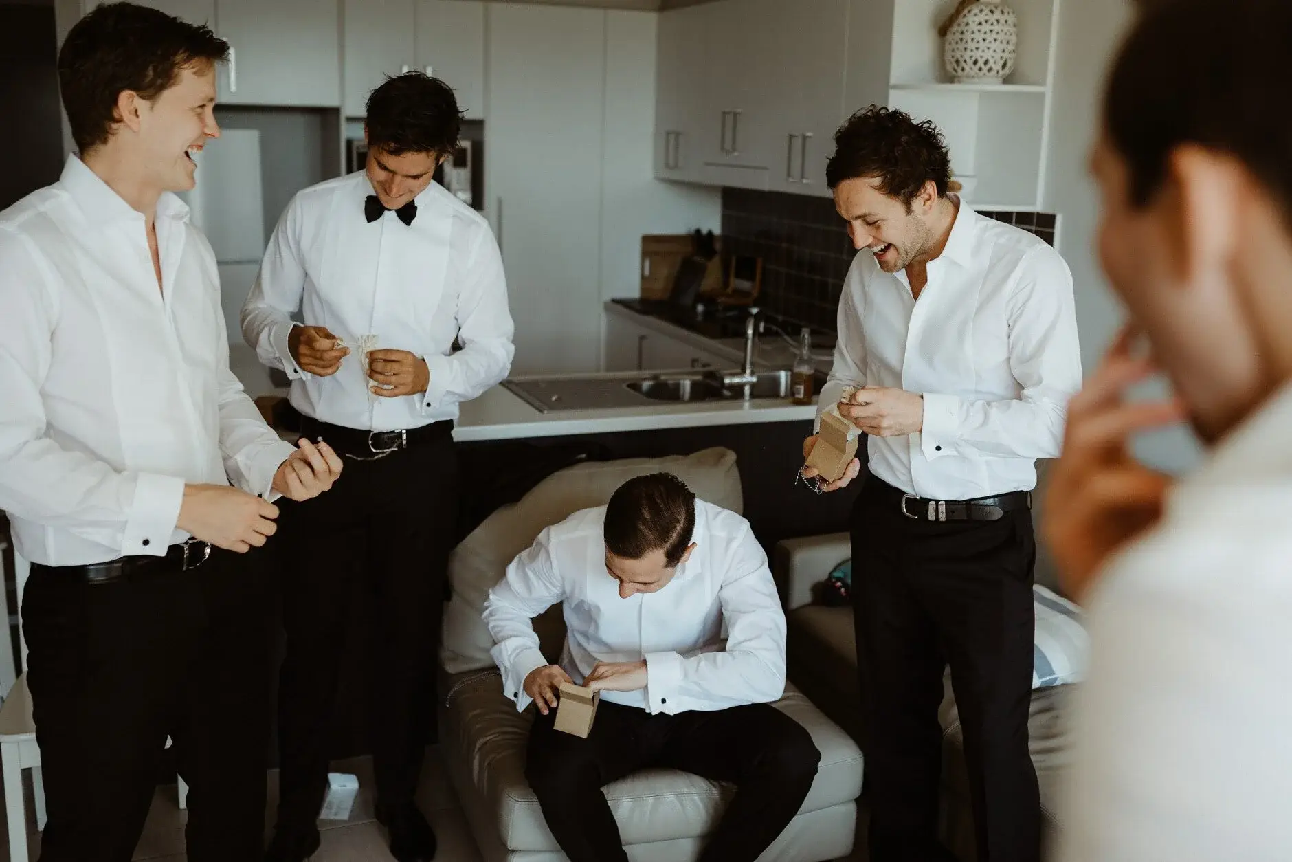 The groomsmen getting ready in the kitchen, Burleigh Heads