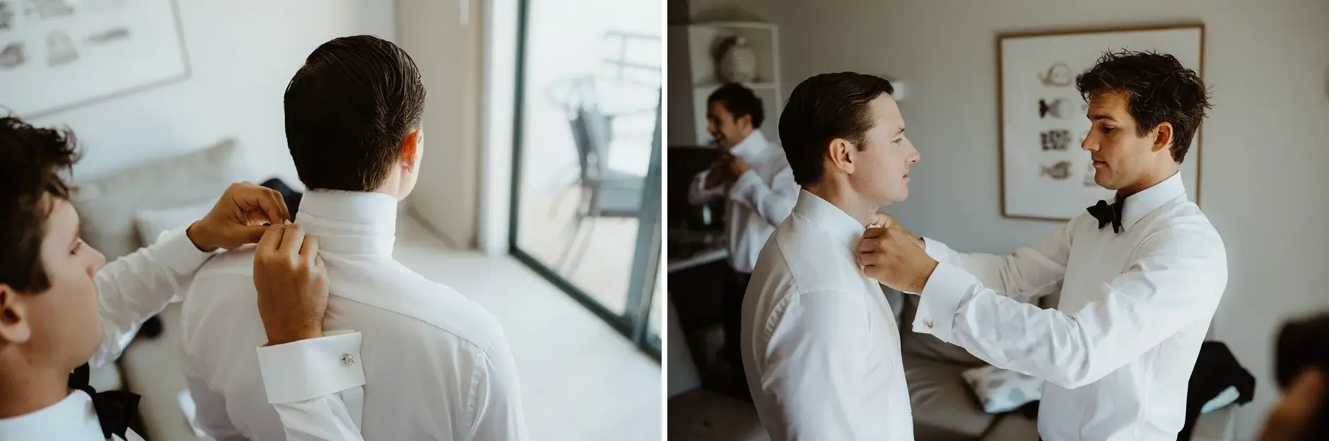 A groomsman helping James with his bow tie, Burleigh Heads