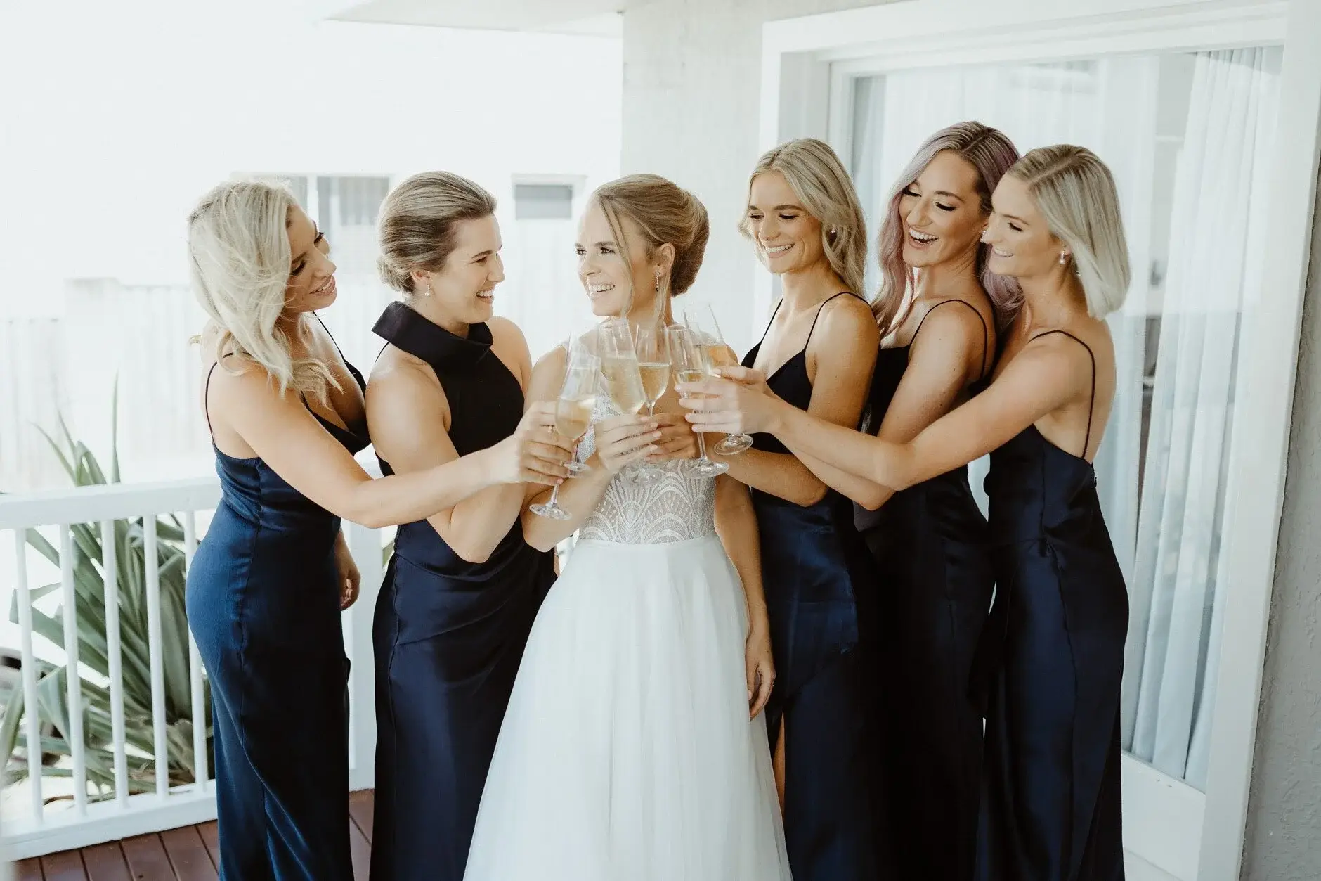 Clair and her bridesmaids toasting on the balcony, Burleigh Heads