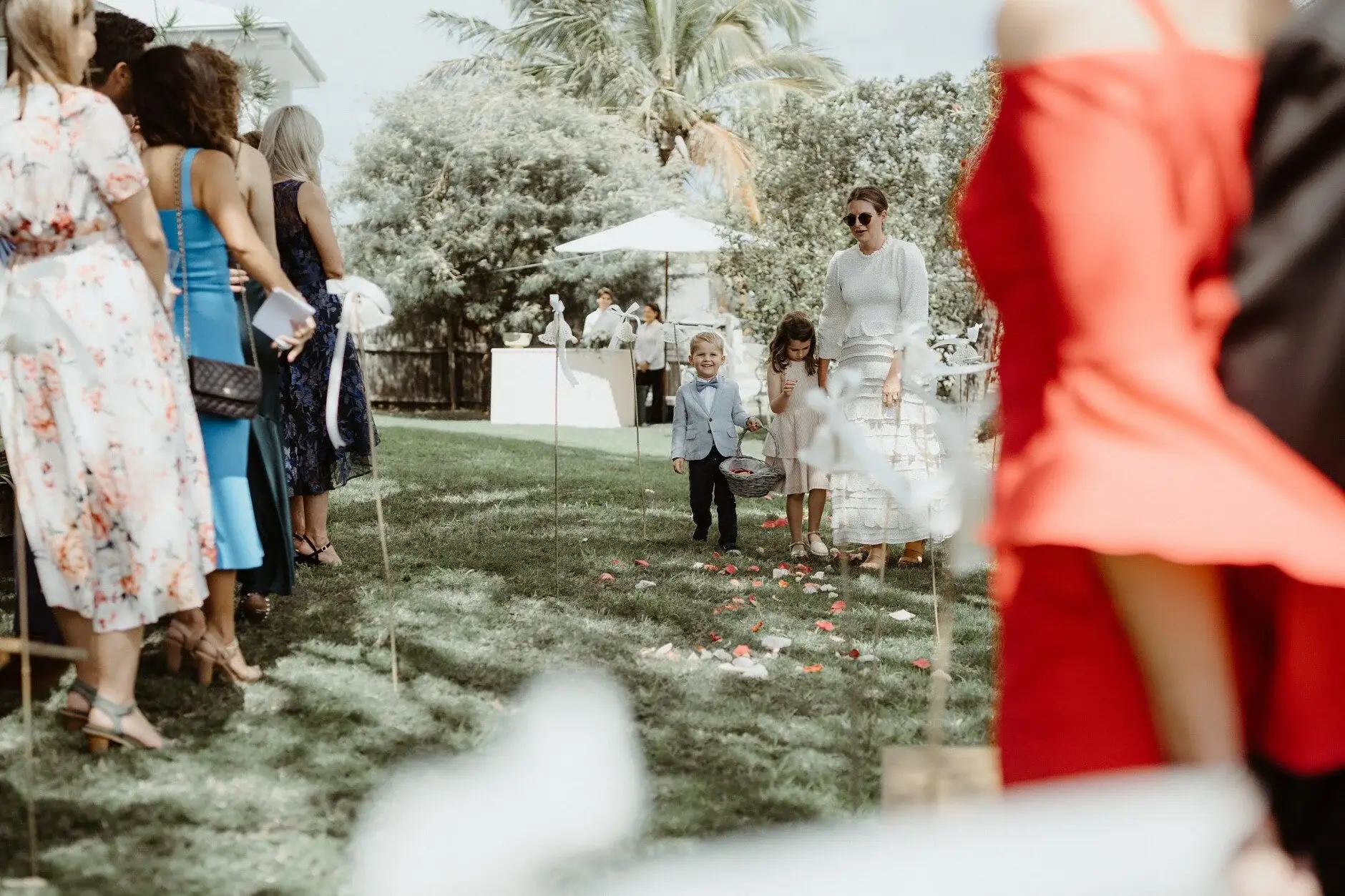 Guests standing as the ceremony begins, Burleigh Heads