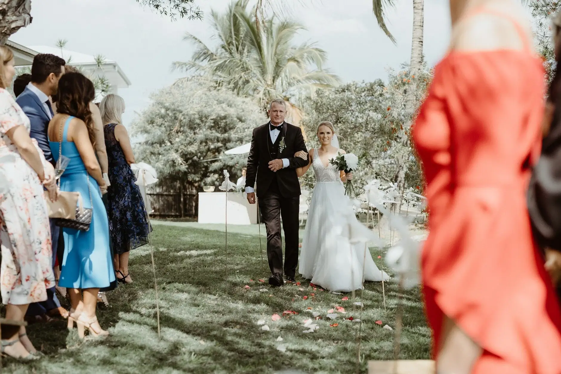 Clair walking down the aisle with her father, Burleigh Heads
