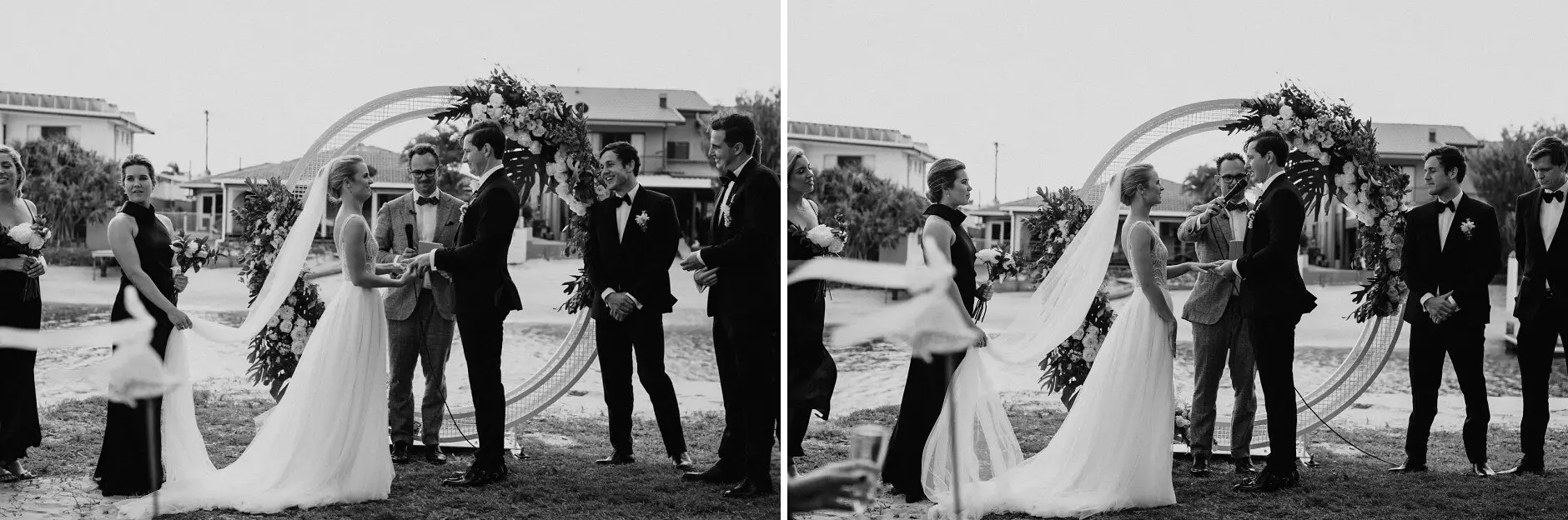 Clair and James walking back down the aisle, Burleigh Heads