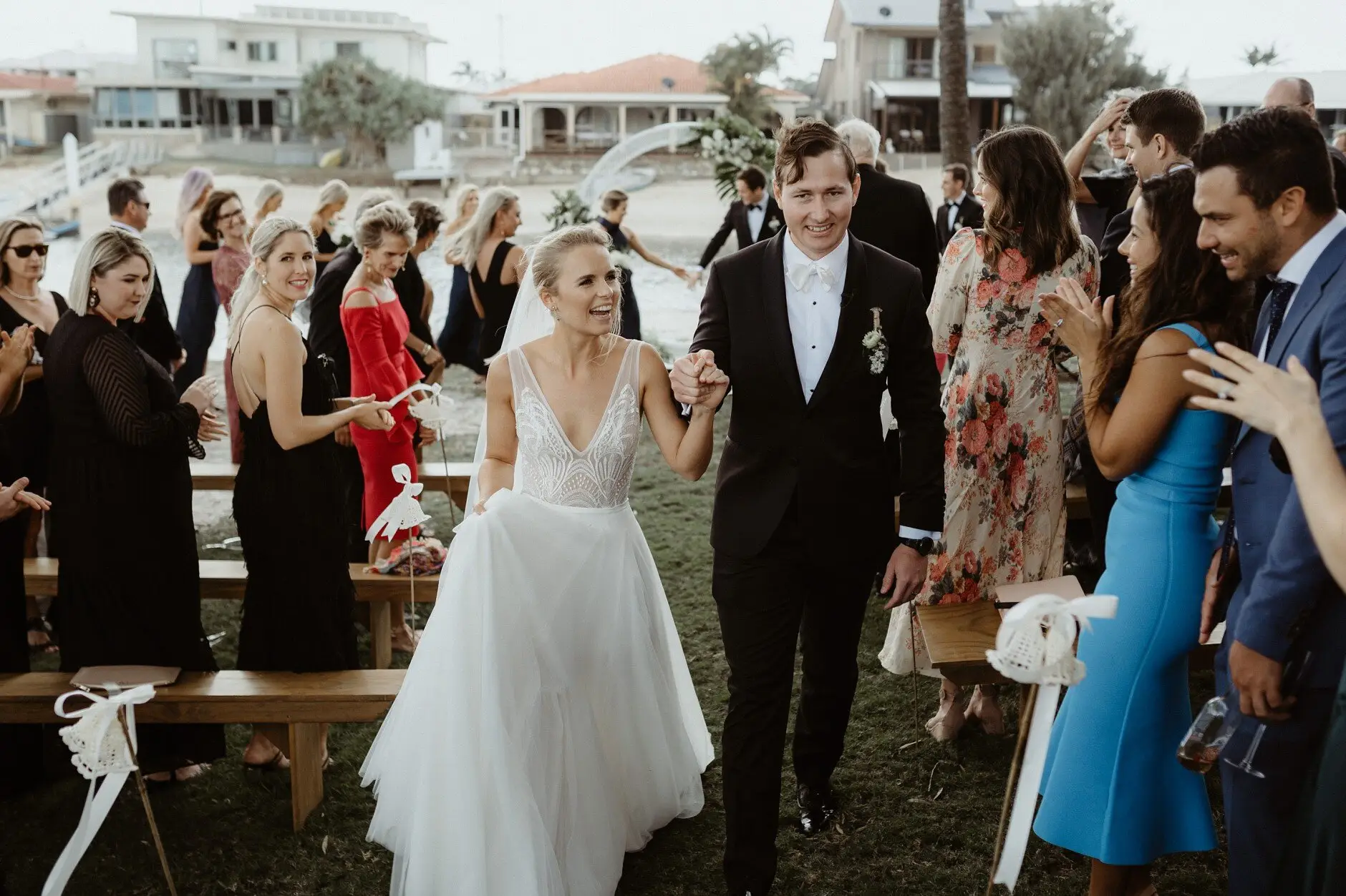 The recessional through cheering guests, Burleigh Heads