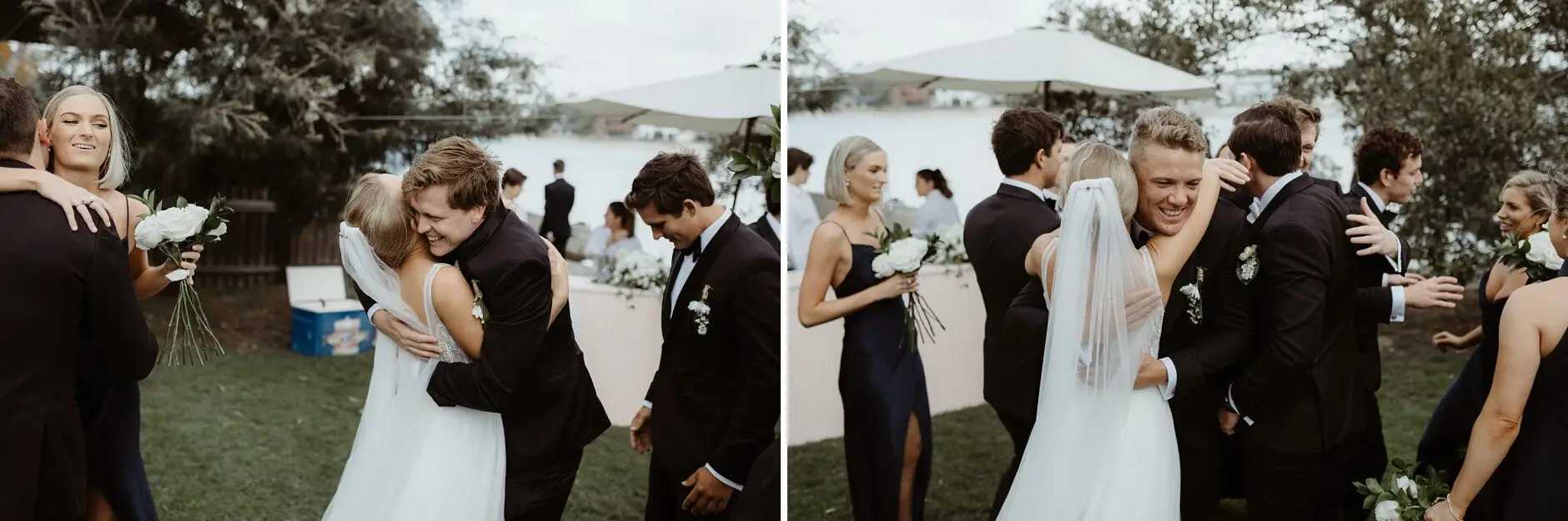 Guests congratulating Clair and James after the ceremony