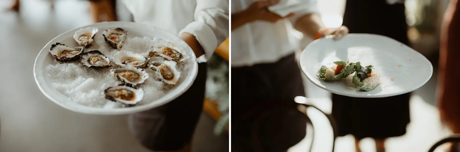 Oysters and canapés being served at Rick Shores, Burleigh Heads