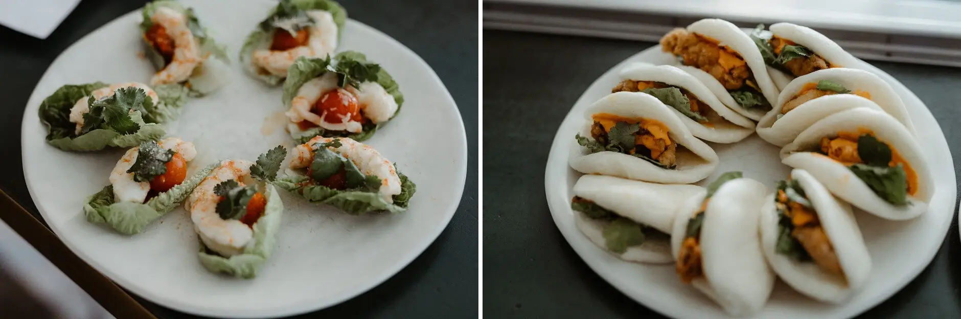 Rice paper rolls and bao being served at Rick Shores, Burleigh Heads