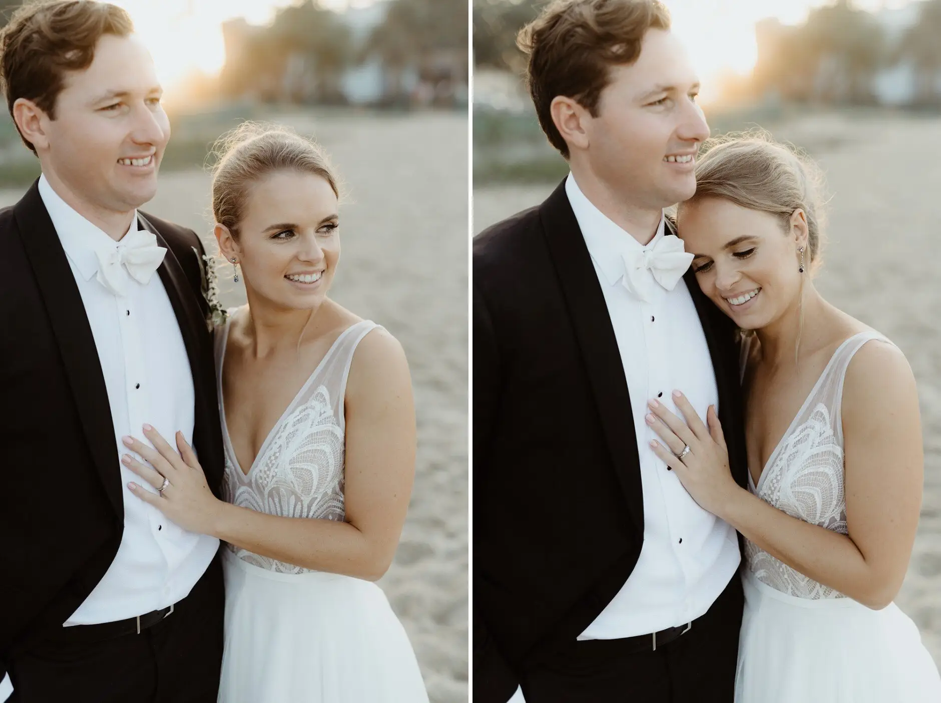 Clair and James on the beach at golden hour, Burleigh Heads