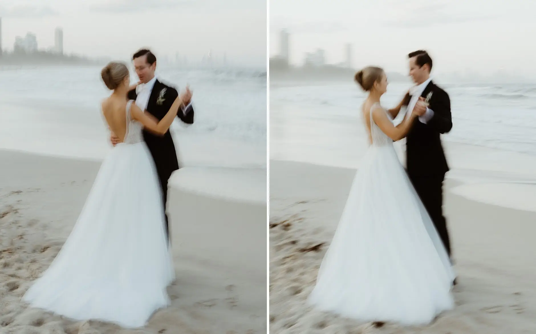 Clair and James dancing on the sand at Burleigh Heads