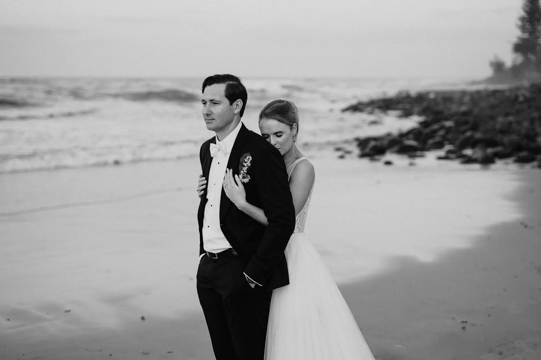 Clair and James on the beach in the last of the light, Burleigh Heads
