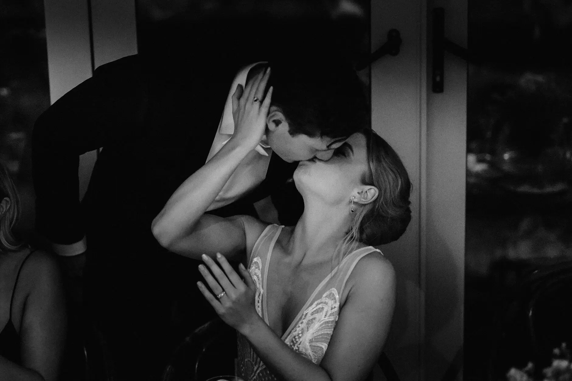 Clair and James kissing in the dark by the window, Rick Shores