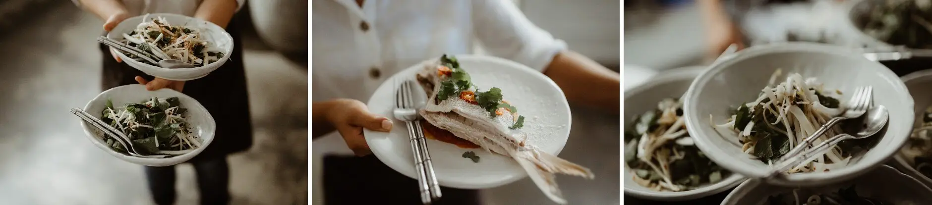 Plates being carried out to the table at Rick Shores