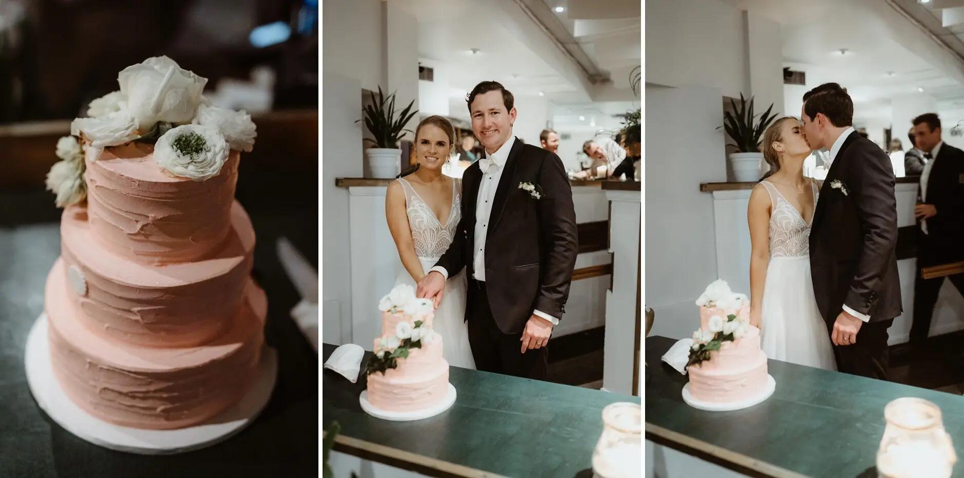 Clair and James cutting the cake at Rick Shores, Burleigh Heads