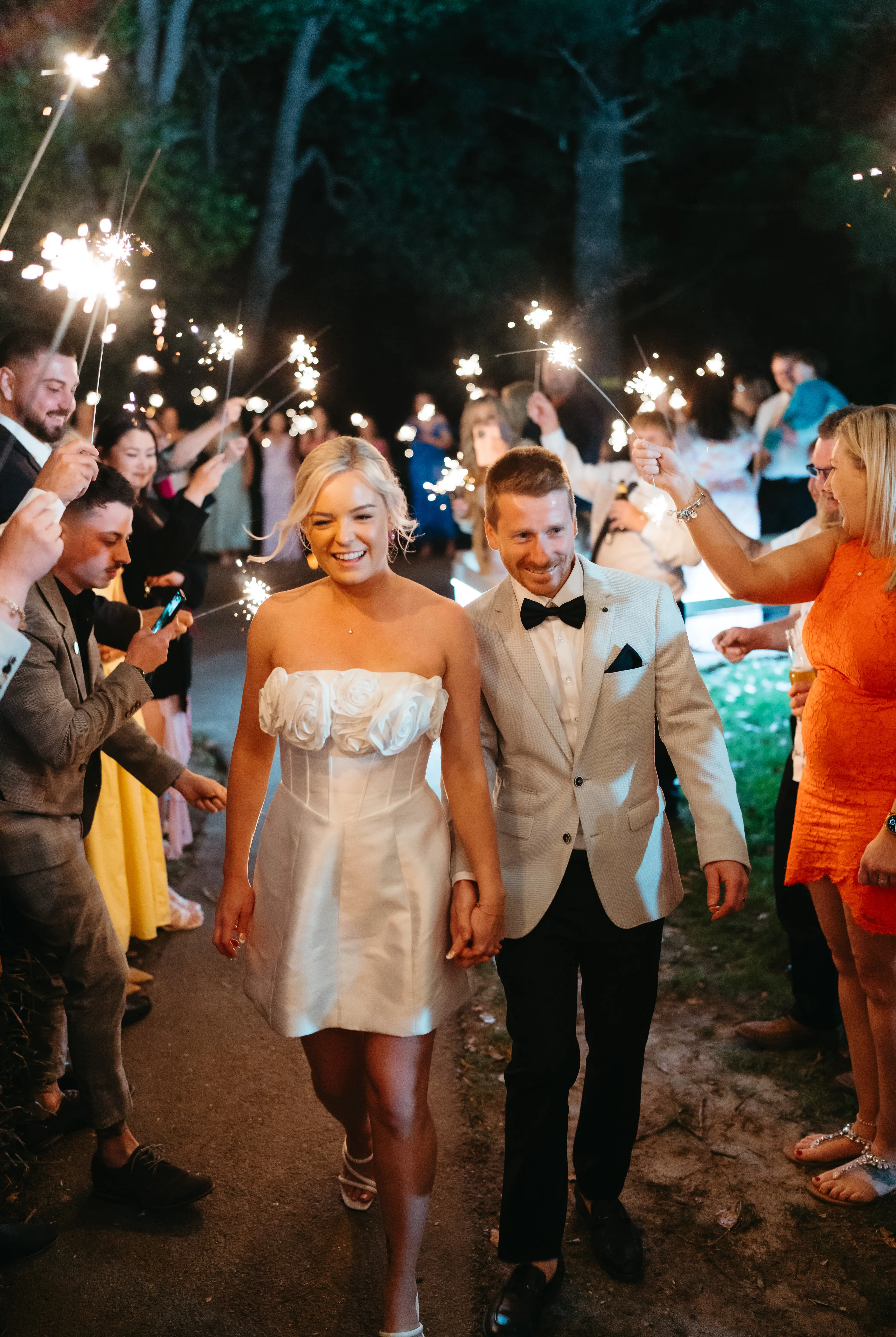 The sparkler exit down the garden path, The Acre Boomerang Hills