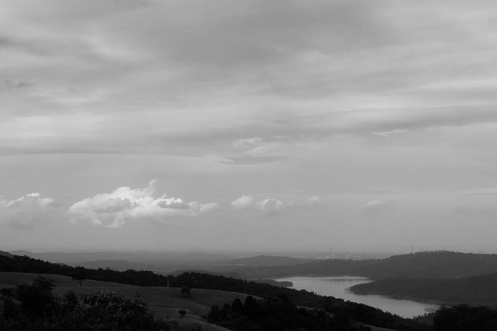 The long view across the valley to the distant water, Rosewood Estate