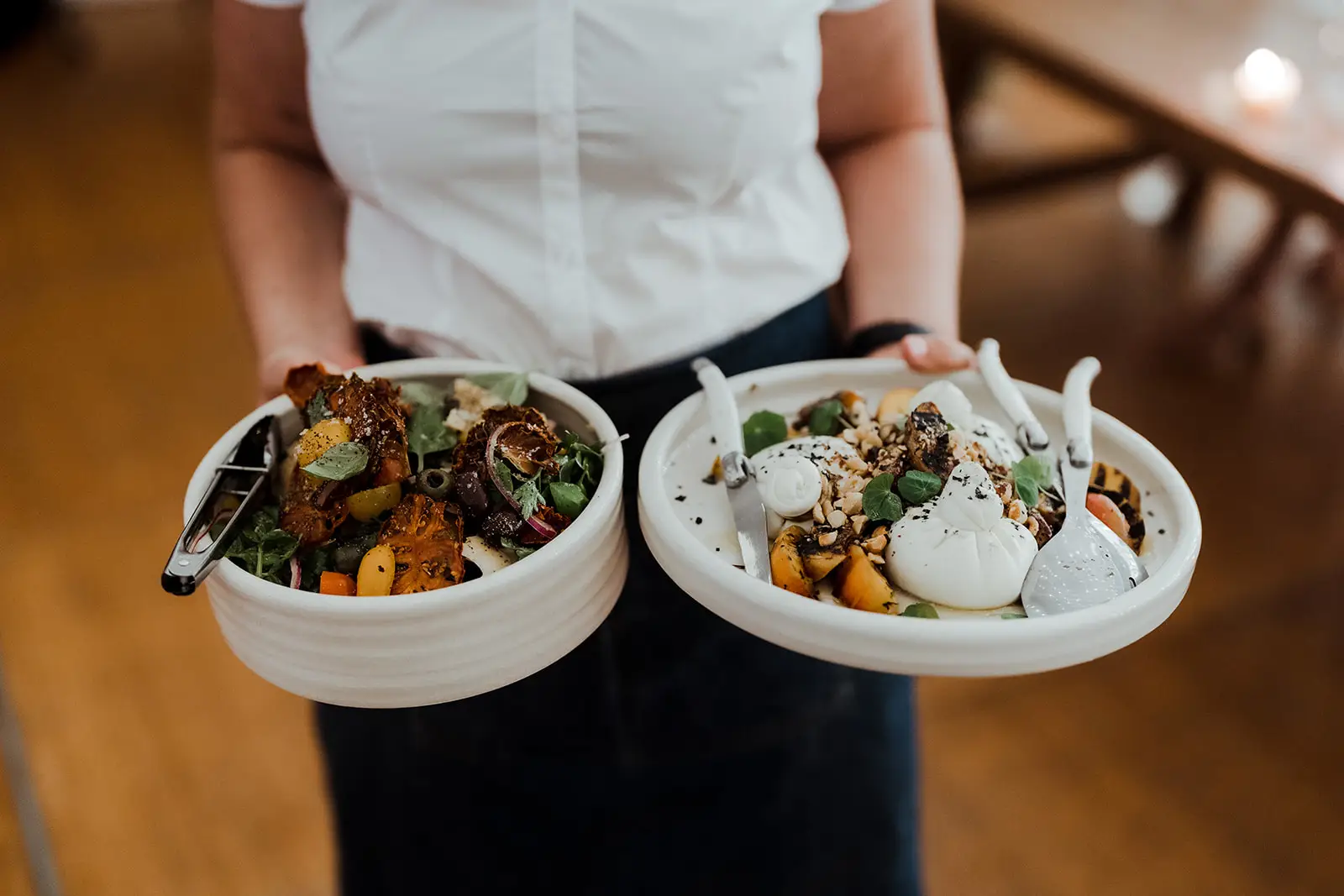 Shared bowls carried out to the tables, Rosewood Estate