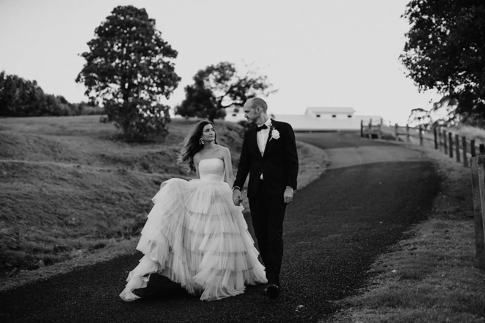 Black and white — walking the drive back up towards the barn, Summergrove Estate