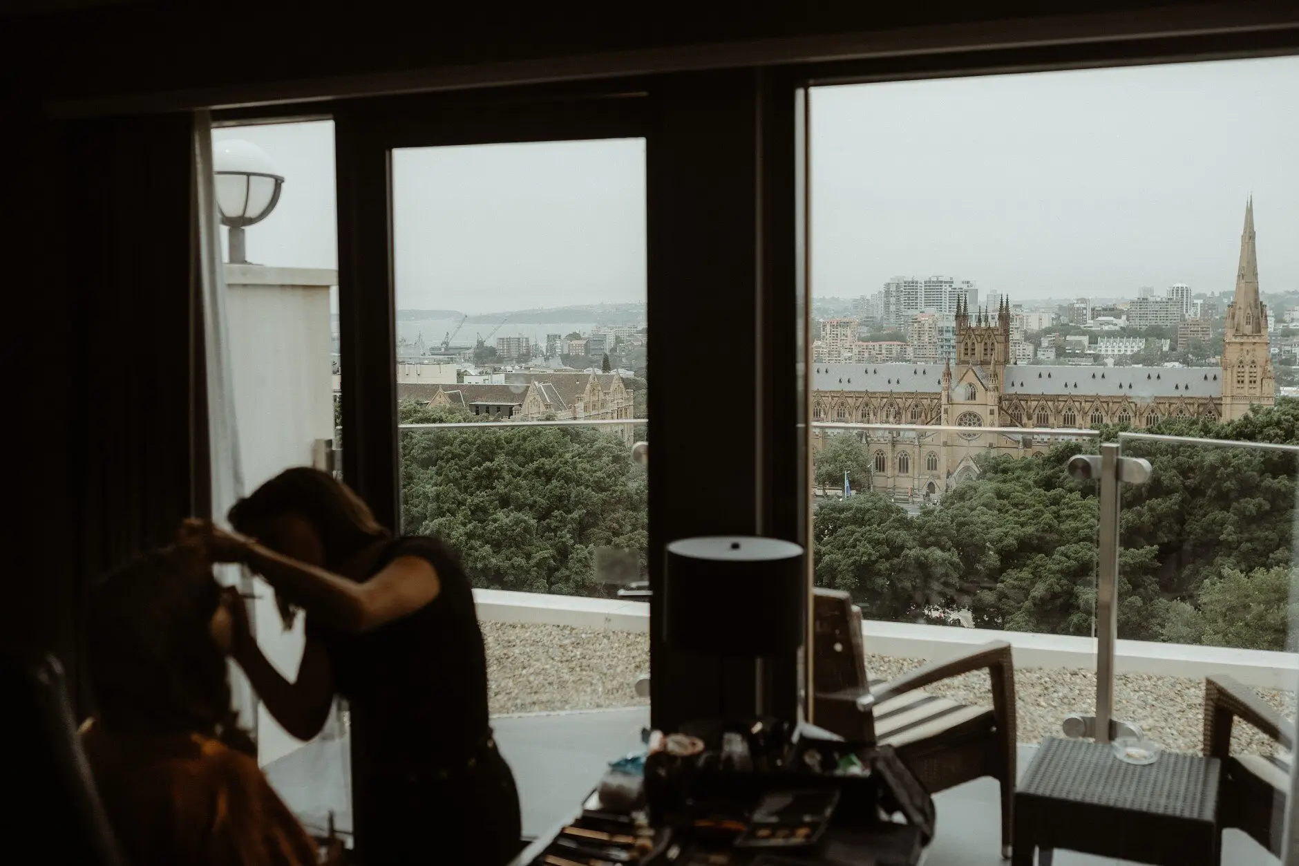 The view over Sydney rooftops from the hotel window, Surry Hills