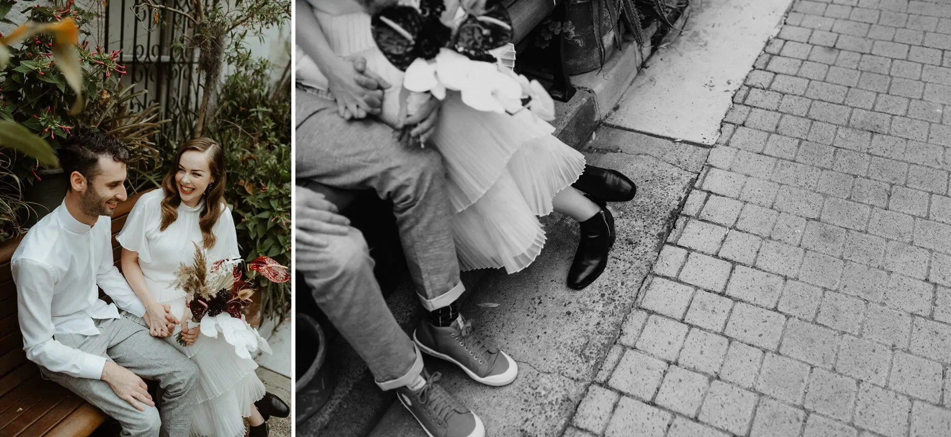 Looking down at the couple's feet on the footpath, Surry Hills
