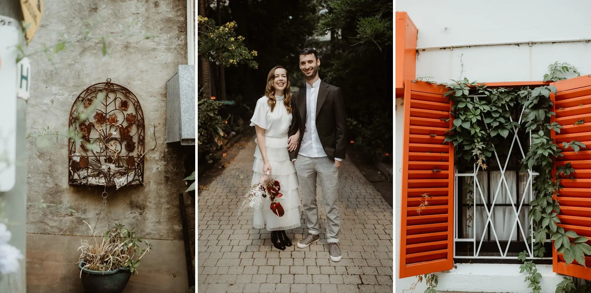 Encaustic tiles, the laneway, and bright orange window shutters, Surry Hills