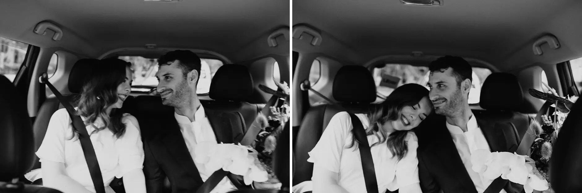 The wedding party crowded into the car, laughing, Sydney