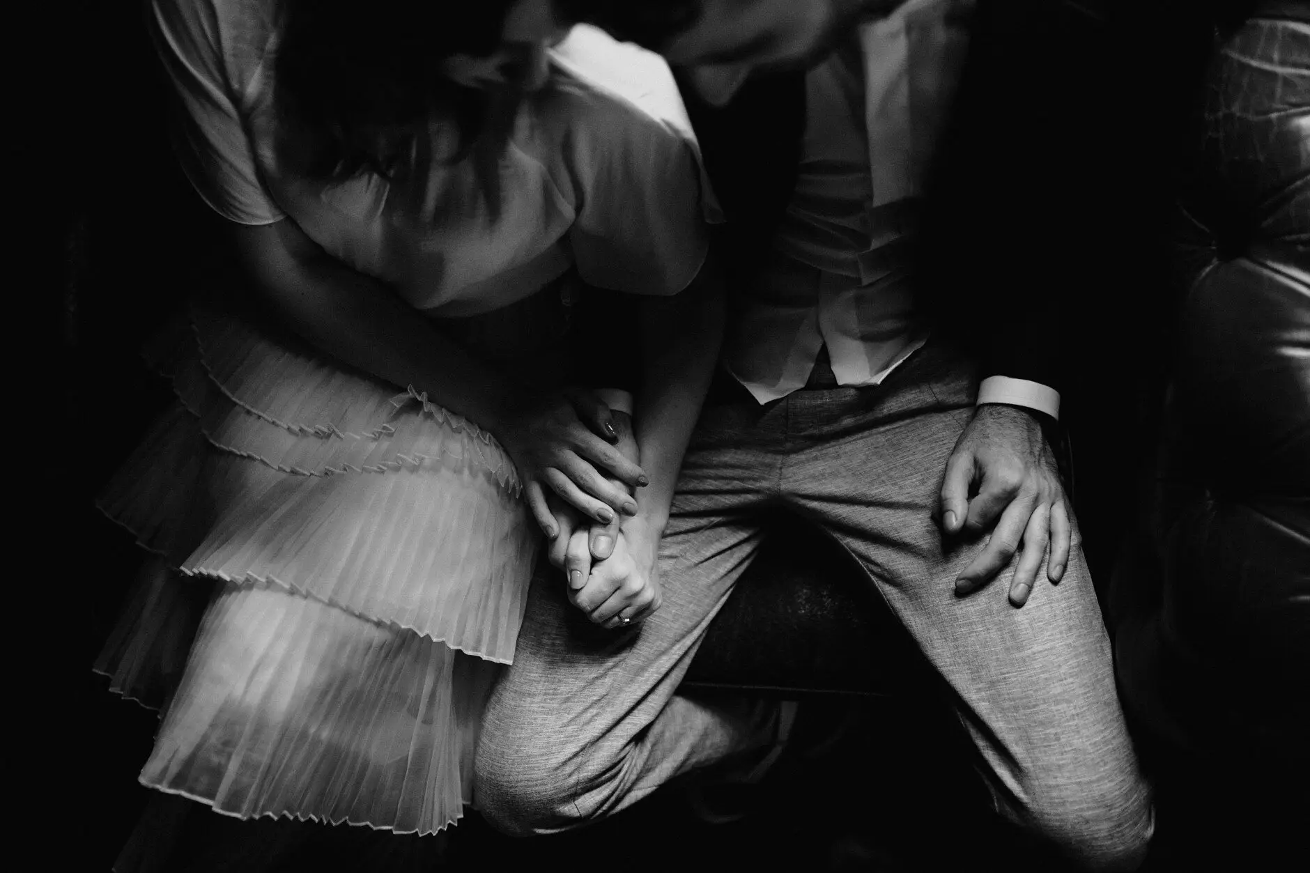 Their hands, and the pleats of Sophie's dress, in black and white, Surry Hills