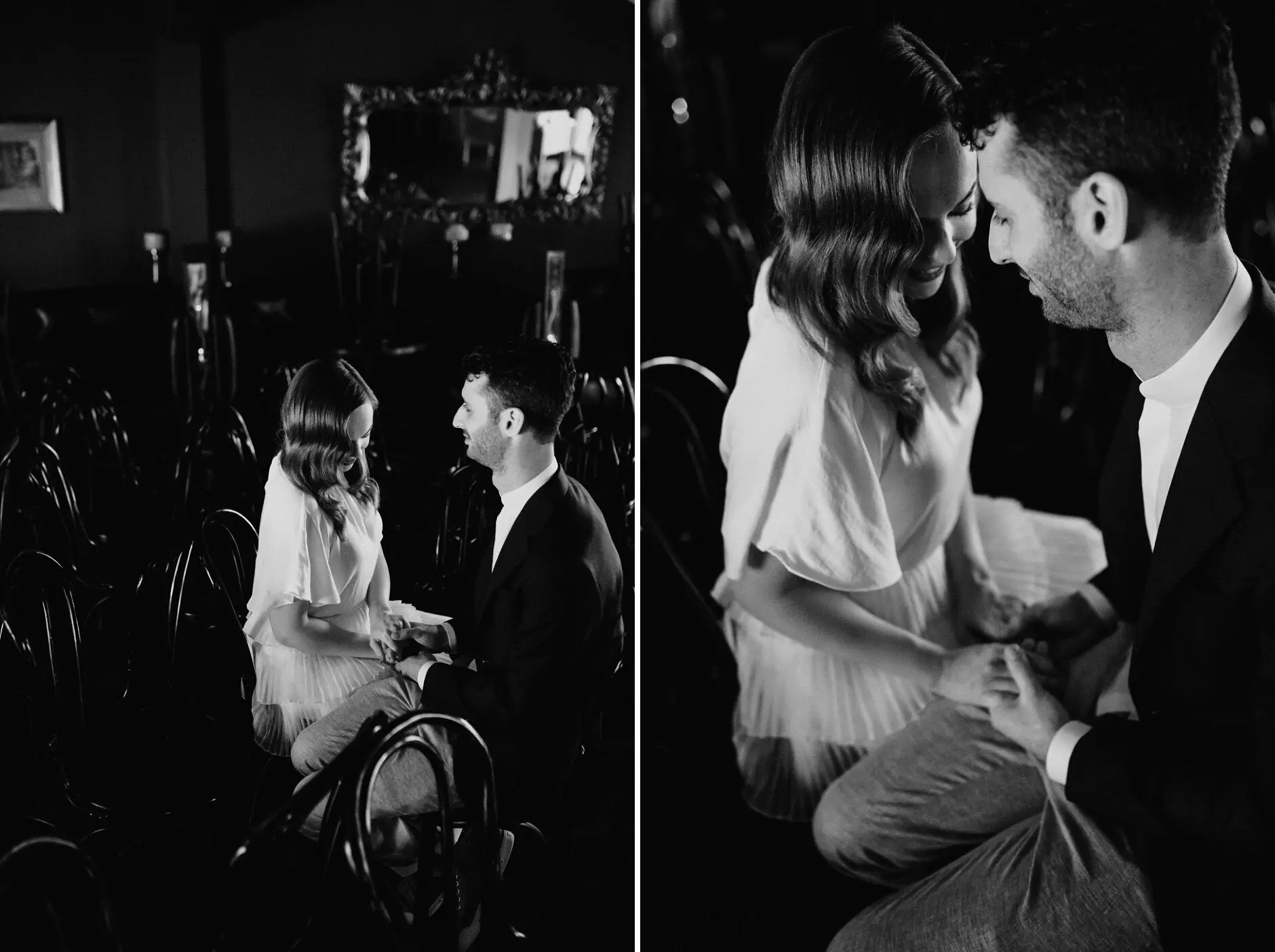 The two of them among the chairs, in black and white, Casa, Surry Hills